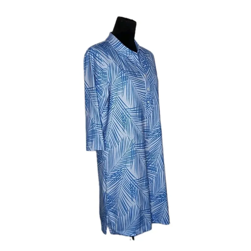 Vineyard Vines Polo Dress Womens L Blue Palm Print 3/4 Sleeve Stretch Shift - Picture 3 of 10